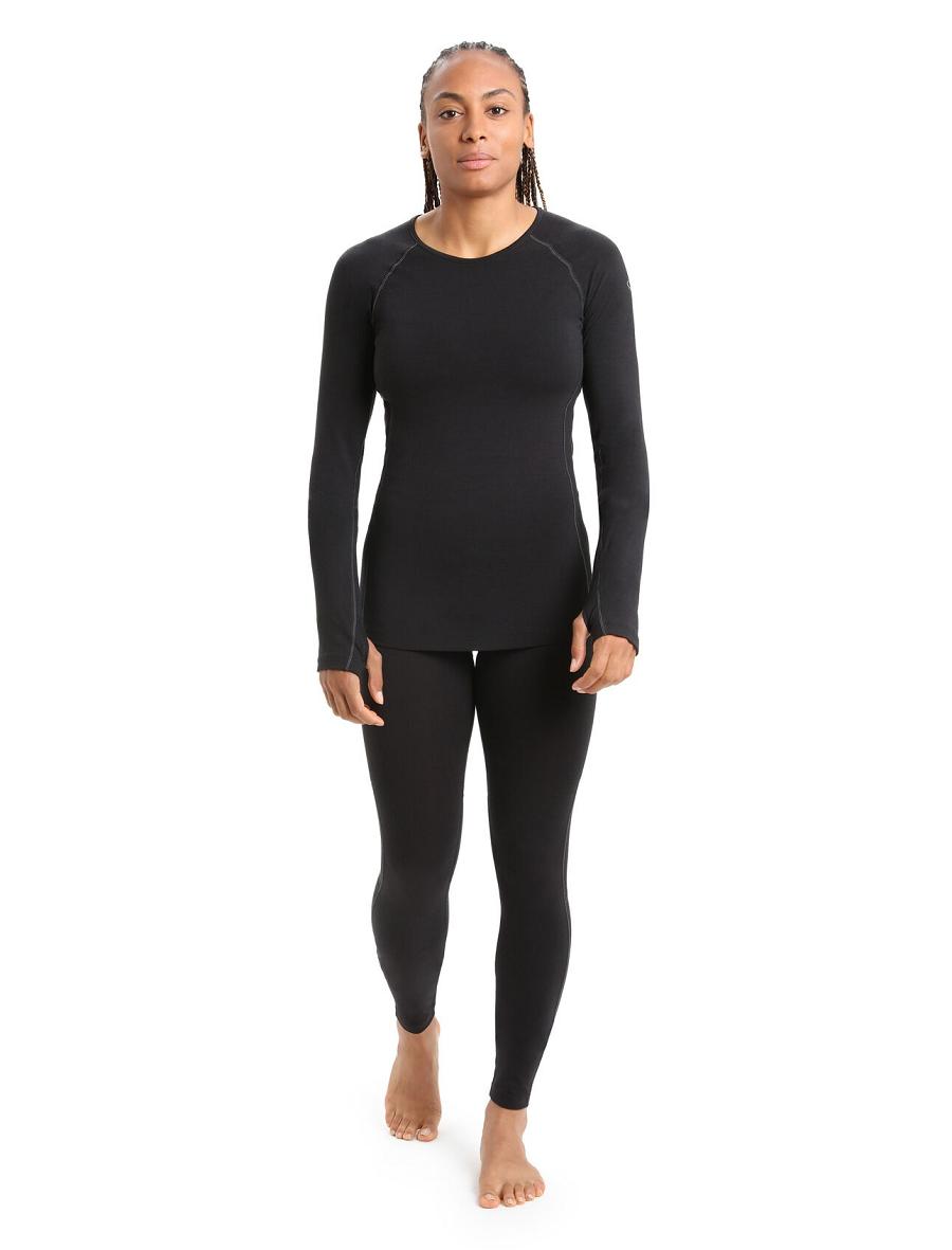 Icebreaker BodyfitZone™ Merino 200 Zone Thermal Long Sleeve Crewe Top Naisten Base Layers Mustat | FI 1859PJJQ